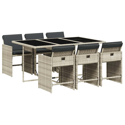 Set da Pranzo da Giardino 7 pz Cuscini Polyrattan Grigio Chiaro | homemem39