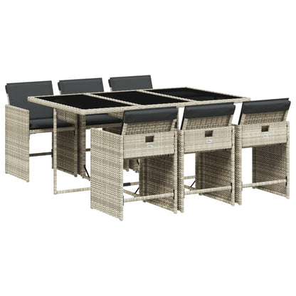 Set da Pranzo da Giardino 7 pz Cuscini Polyrattan Grigio Chiaro - homemem39