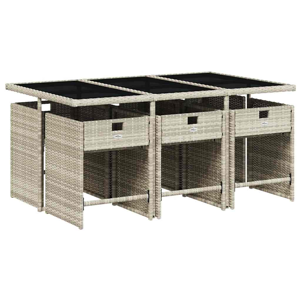 Set da Pranzo da Giardino 7 pz Cuscini Polyrattan Grigio Chiaro | homemem39
