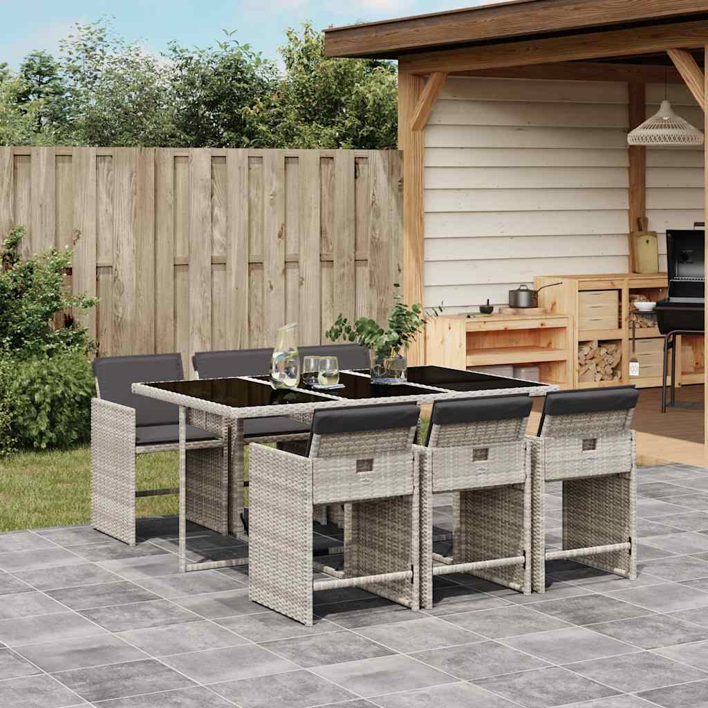 Set da Pranzo da Giardino 7 pz Cuscini Polyrattan Grigio Chiaro | homemem39