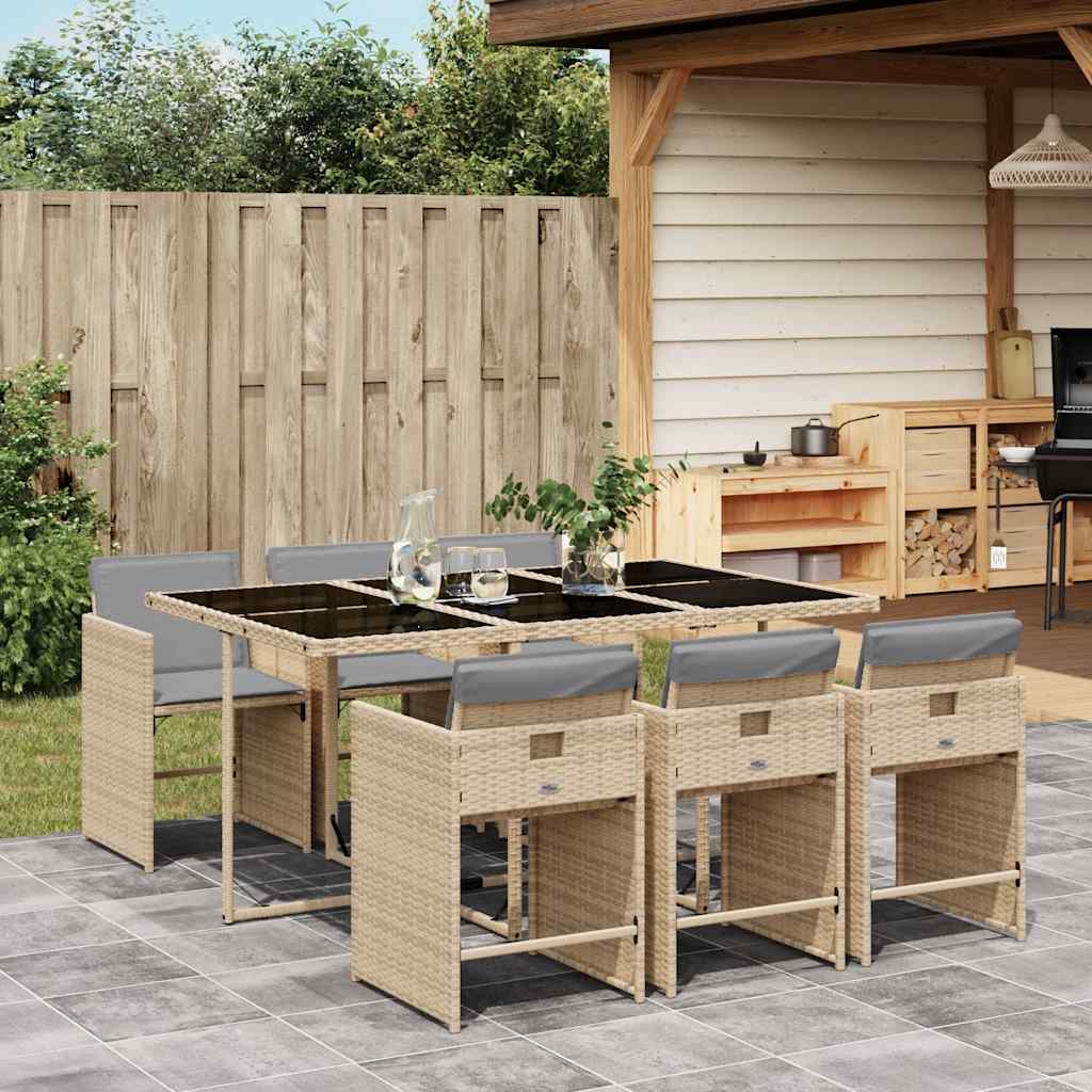 Set Pranzo da Giardino 7 pz con Cuscini Beige Misto Polyrattan | homemem39