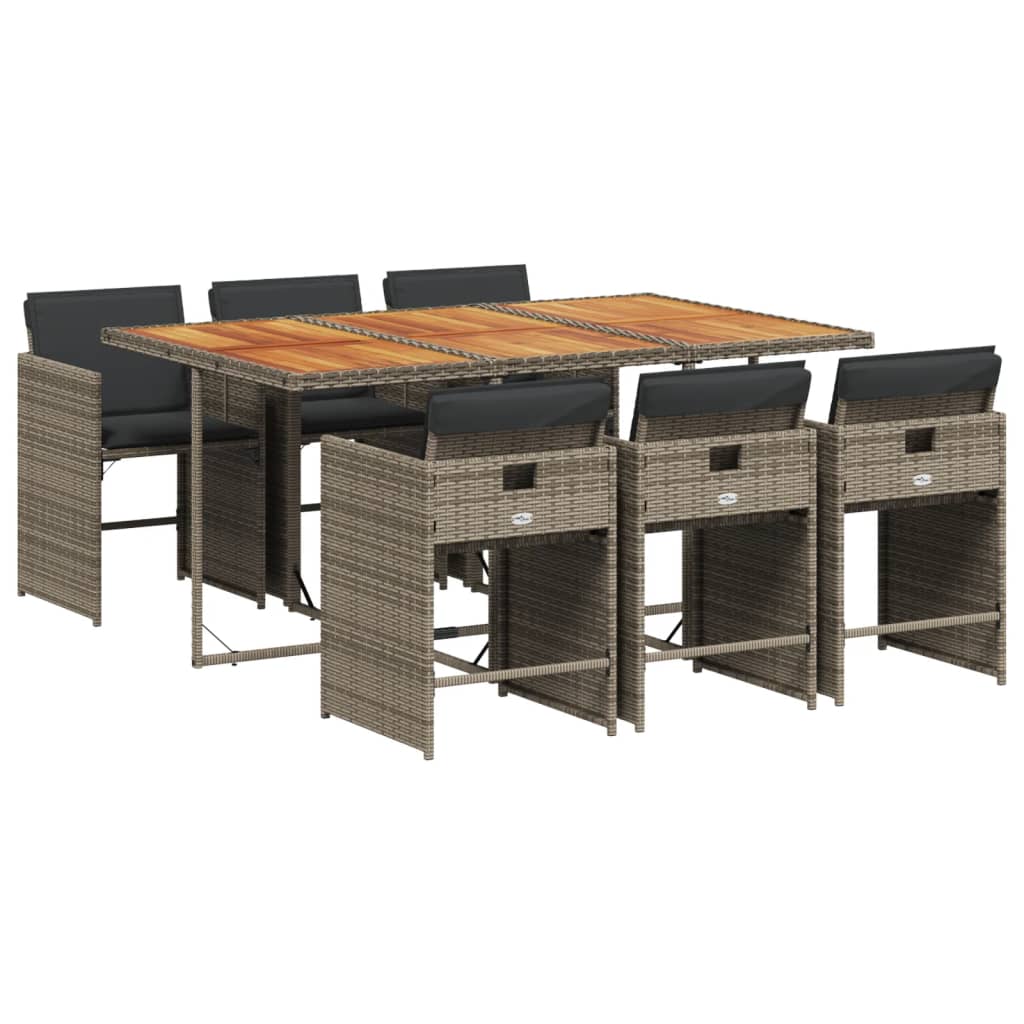 Set da Pranzo da Giardino 7 pz con Cuscini in Polyrattan Grigio - homemem39