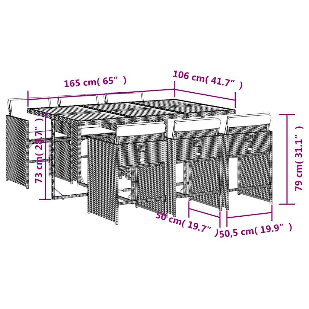 Set da Pranzo da Giardino 7 pz con Cuscini in Polyrattan Grigio | homemem39