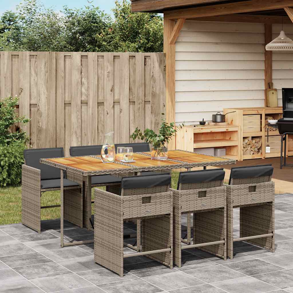 Set da Pranzo da Giardino 7 pz con Cuscini in Polyrattan Grigio | homemem39