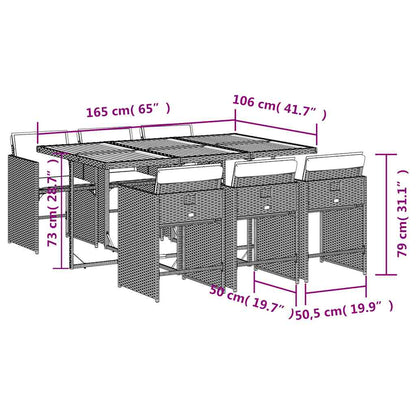 Set da Pranzo da Giardino 7 pz Nero con Cuscini in Polyrattan | homemem39