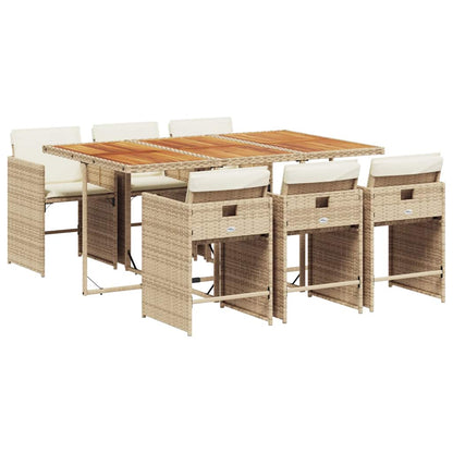 Set da Pranzo da Giardino 7 pz con Cuscini Beige in Polyrattan | homemem39