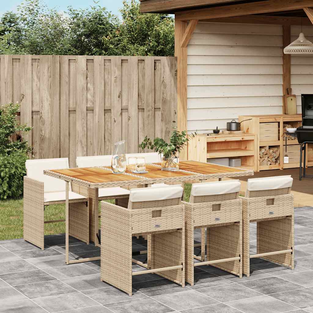 Set da Pranzo da Giardino 7 pz con Cuscini Beige in Polyrattan | homemem39