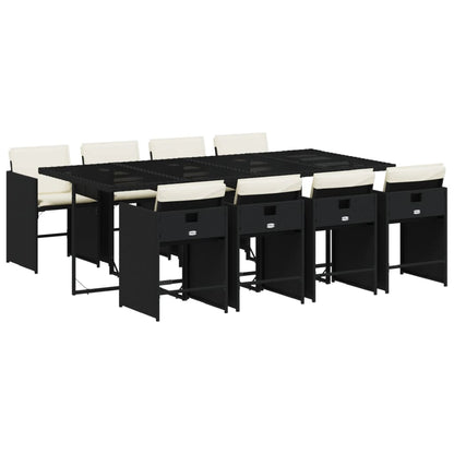 Set da Pranzo da Giardino 9 pz con Cuscini Nero in Polyrattan - homemem39
