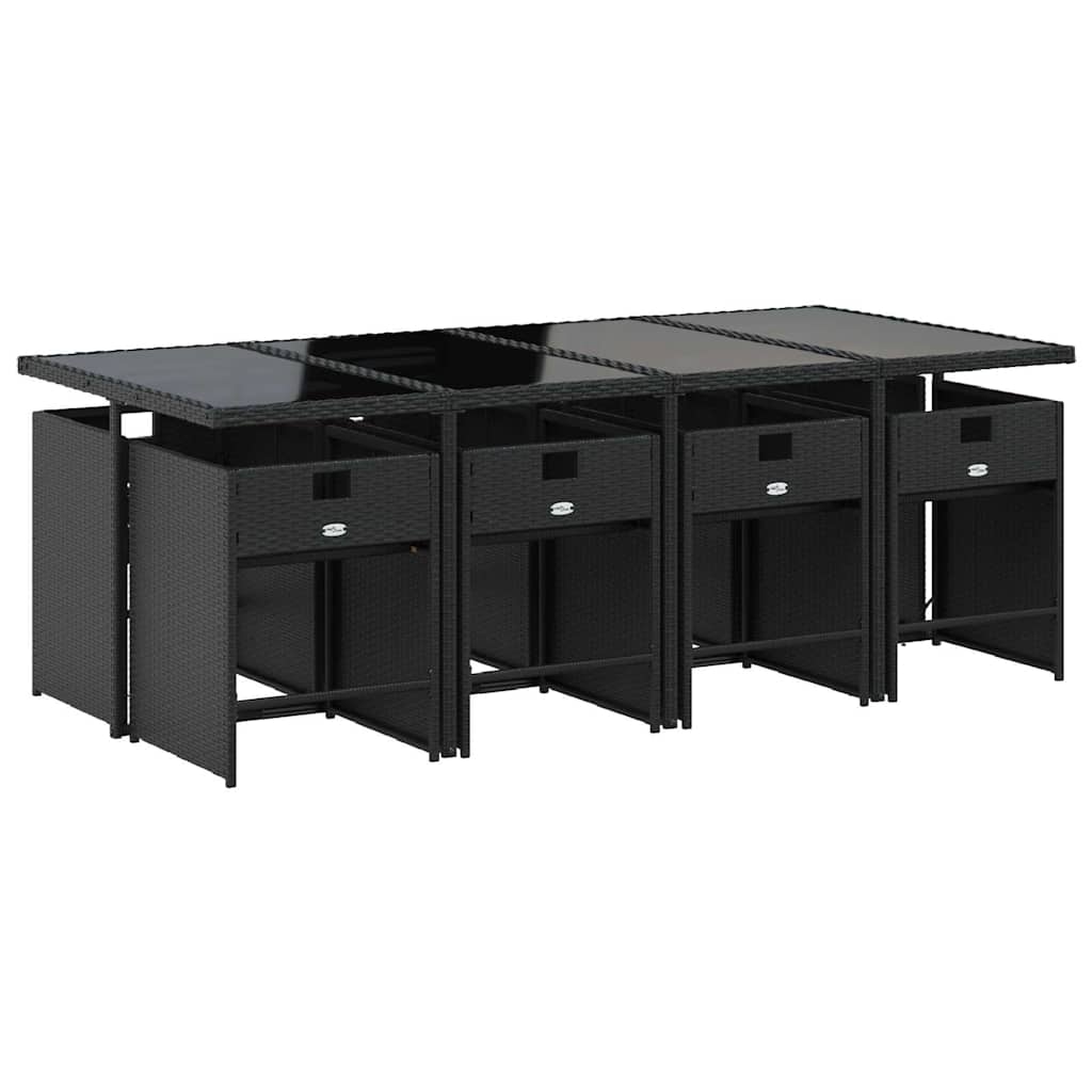 Set da Pranzo da Giardino 9 pz con Cuscini Nero in Polyrattan | homemem39