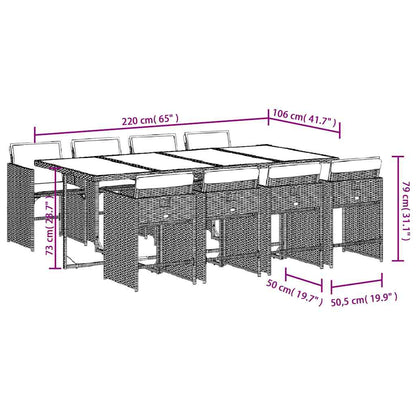 Set da Pranzo da Giardino 9 pz con Cuscini Nero in Polyrattan | homemem39