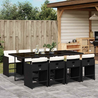 Set da Pranzo da Giardino 9 pz con Cuscini Nero in Polyrattan | homemem39