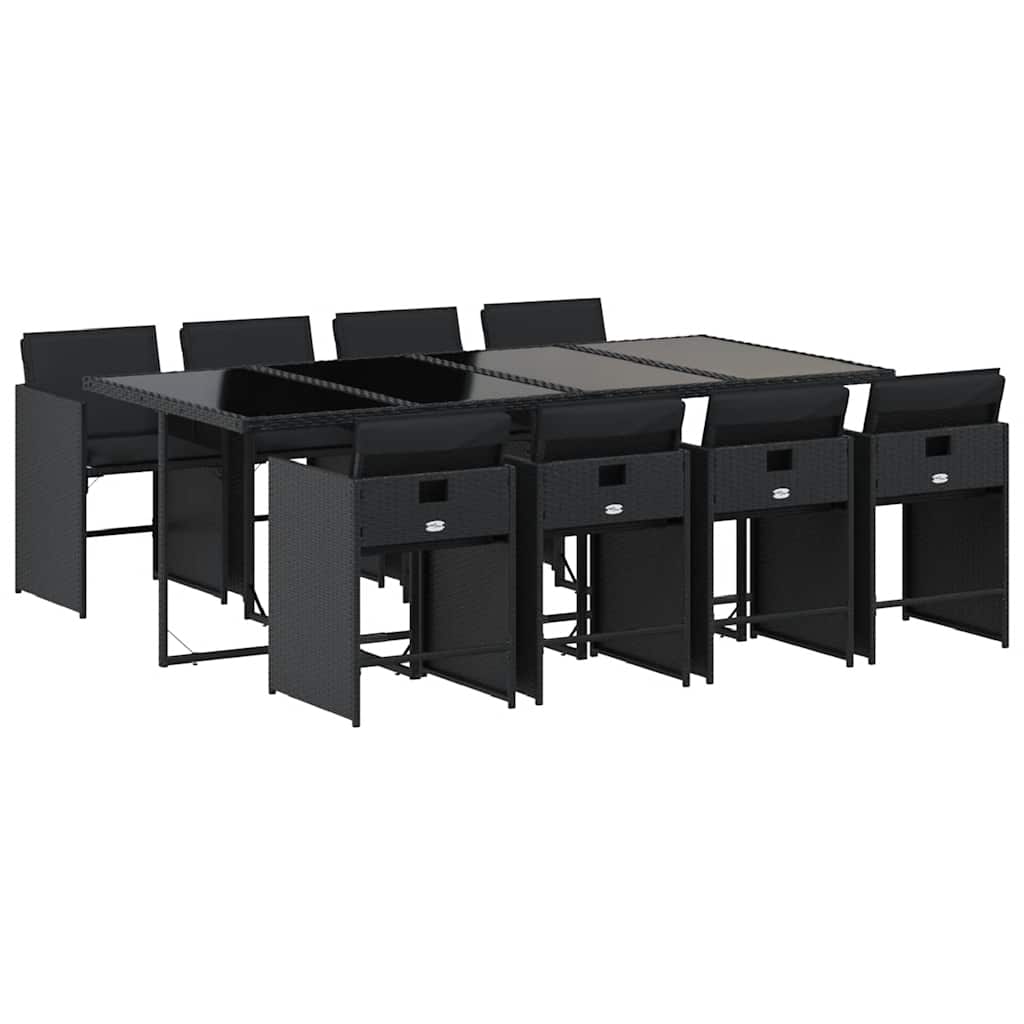 Set da Pranzo da Giardino 9 pz con Cuscini Nero in Polyrattan | homemem39