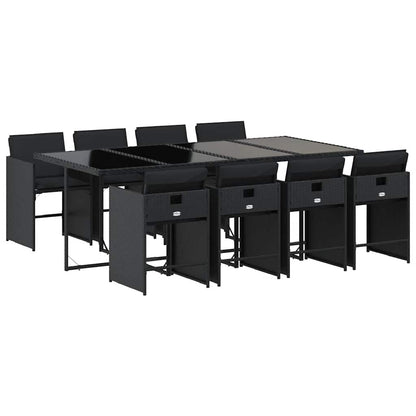Set da Pranzo da Giardino 9 pz con Cuscini Nero in Polyrattan | homemem39