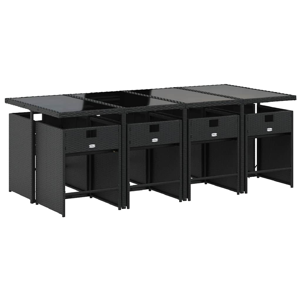 Set da Pranzo da Giardino 9 pz con Cuscini Nero in Polyrattan | homemem39