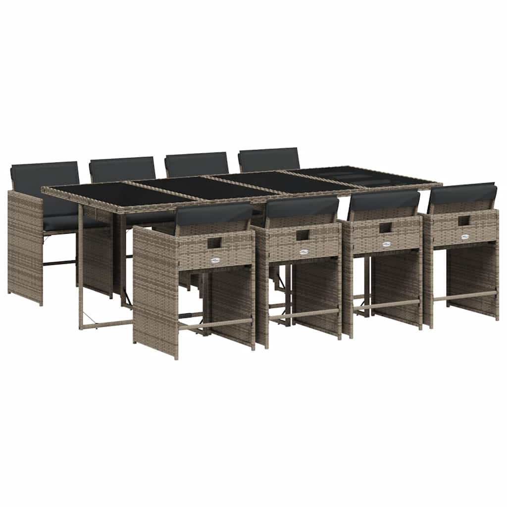 Set da Pranzo da Giardino 9 pz con Cuscini in Polyrattan Grigio | homemem39