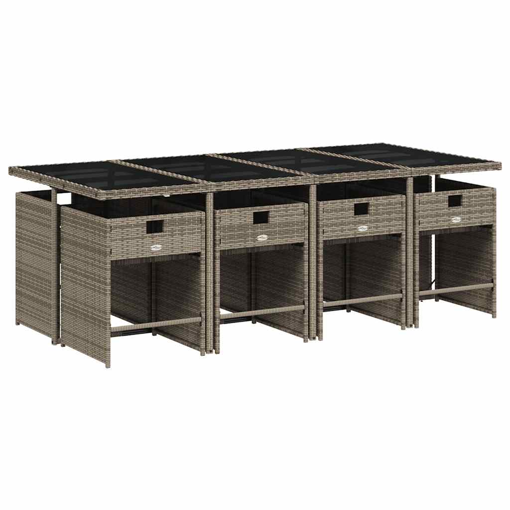 Set da Pranzo da Giardino 9 pz con Cuscini in Polyrattan Grigio | homemem39