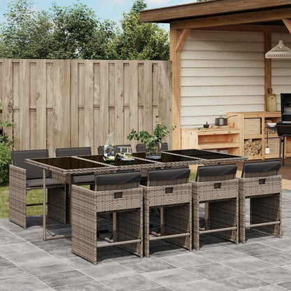 Set da Pranzo da Giardino 9 pz con Cuscini in Polyrattan Grigio | homemem39