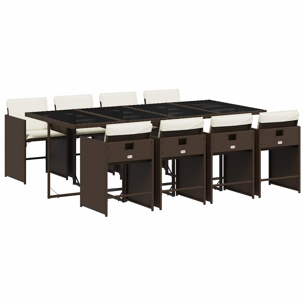 Set da Pranzo da Giardino 9pz con Cuscini Marrone in Polyrattan | homemem39