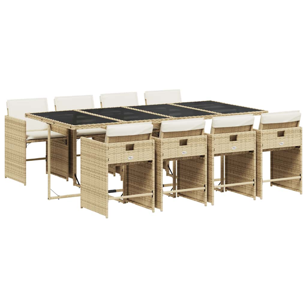 Set da Pranzo da Giardino 9 pz con Cuscini Beige in Polyrattan | homemem39