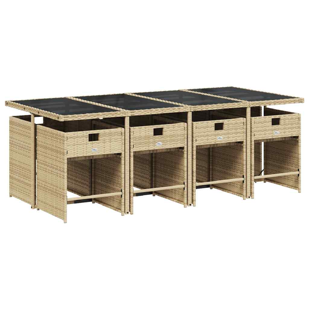 Set da Pranzo da Giardino 9 pz con Cuscini Beige in Polyrattan | homemem39