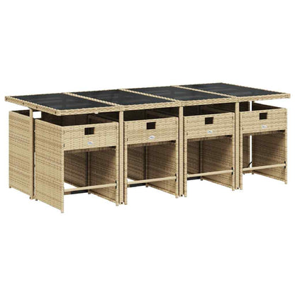 Set da Pranzo da Giardino 9 pz con Cuscini Beige in Polyrattan | homemem39