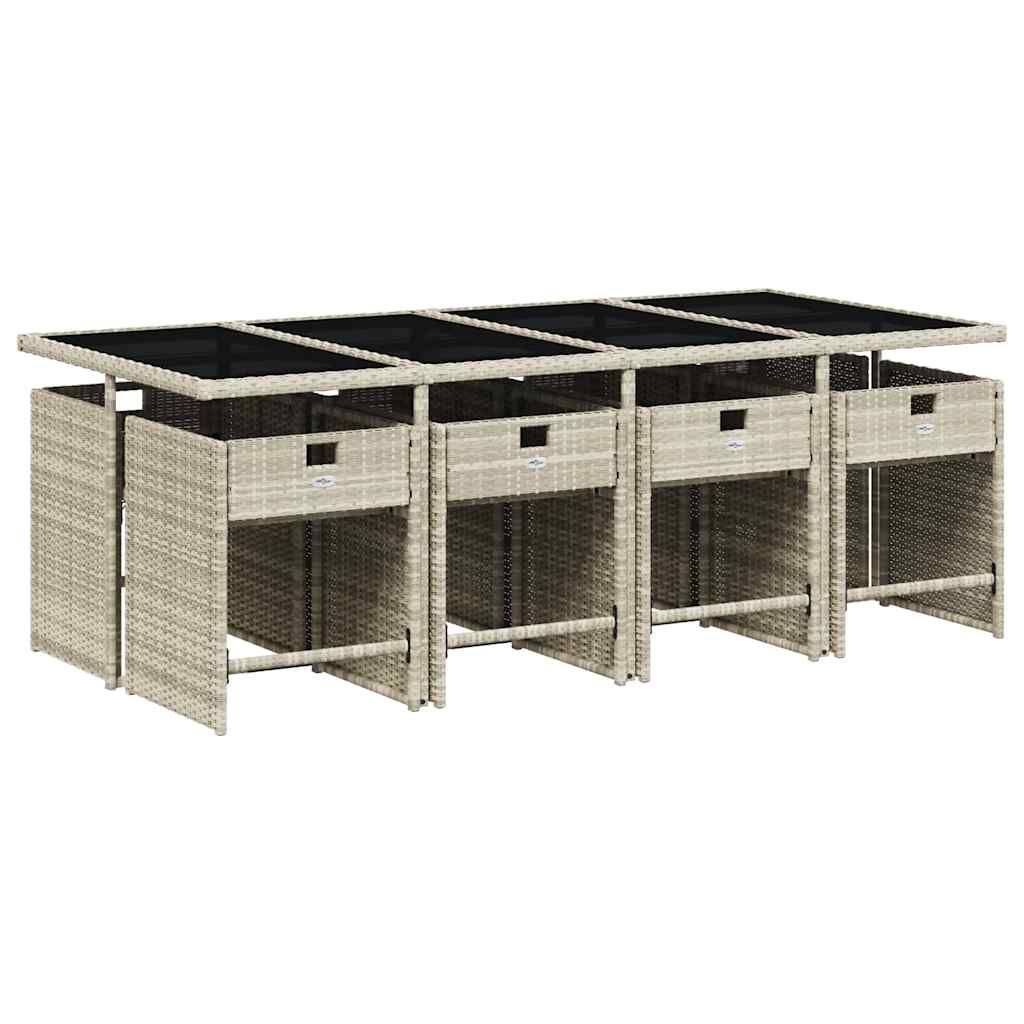 Set Pranzo da Giardino 9pz con Cuscini Grigio Chiaro Polyrattan | homemem39