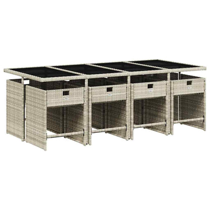 Set Pranzo da Giardino 9pz con Cuscini Grigio Chiaro Polyrattan - homemem39