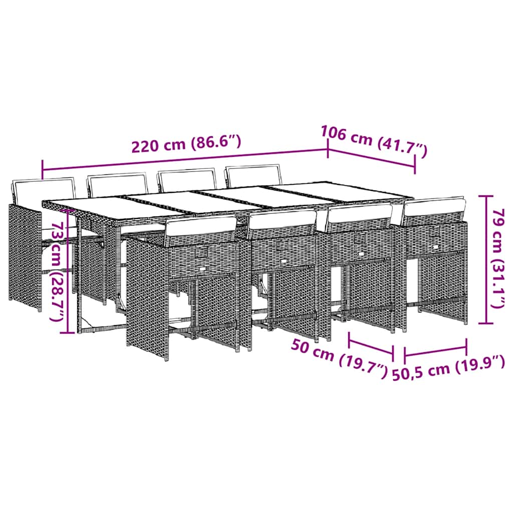 Set Pranzo da Giardino 9pz con Cuscini Grigio Chiaro Polyrattan | homemem39