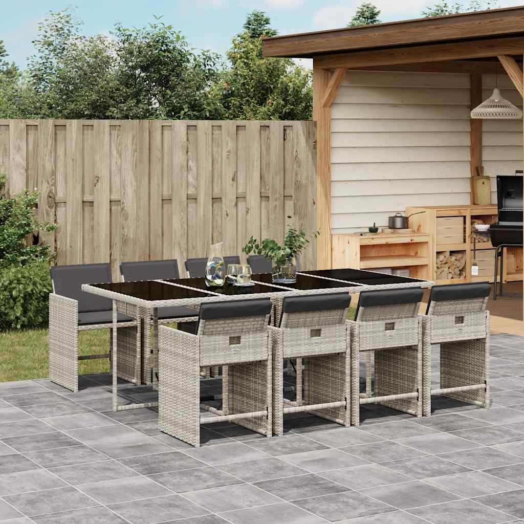 Set Pranzo da Giardino 9pz con Cuscini Grigio Chiaro Polyrattan | homemem39