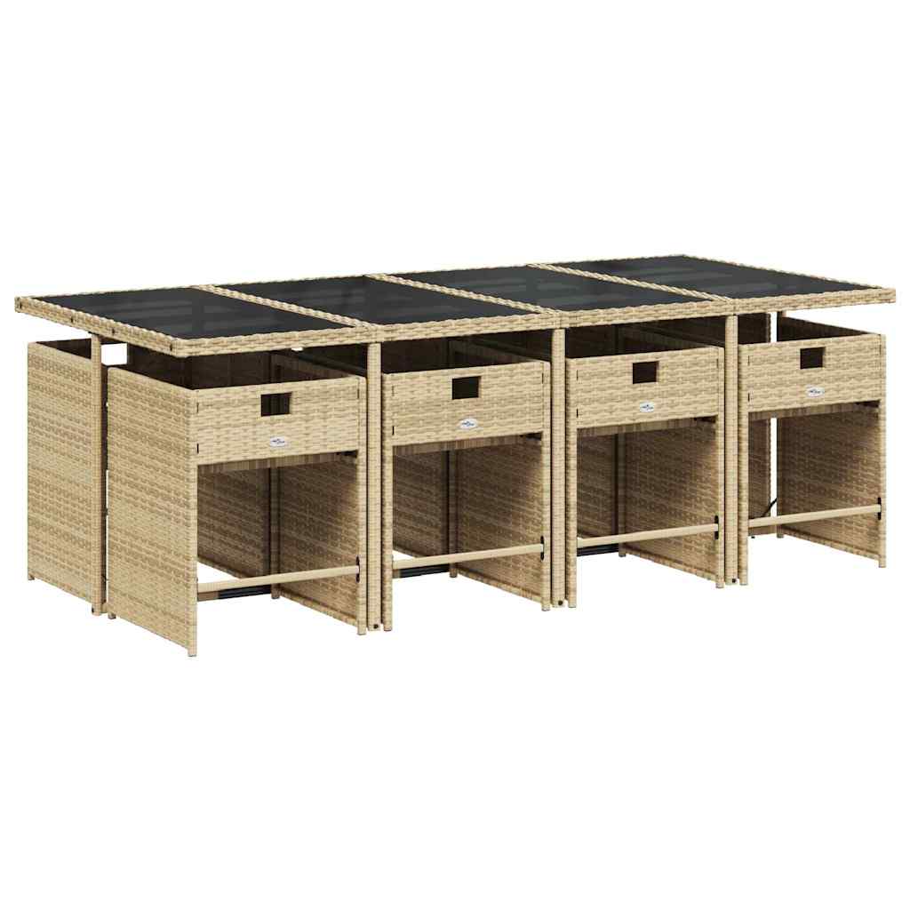 Set Pranzo da Giardino 9 pz con Cuscini Beige Misto Polyrattan | homemem39