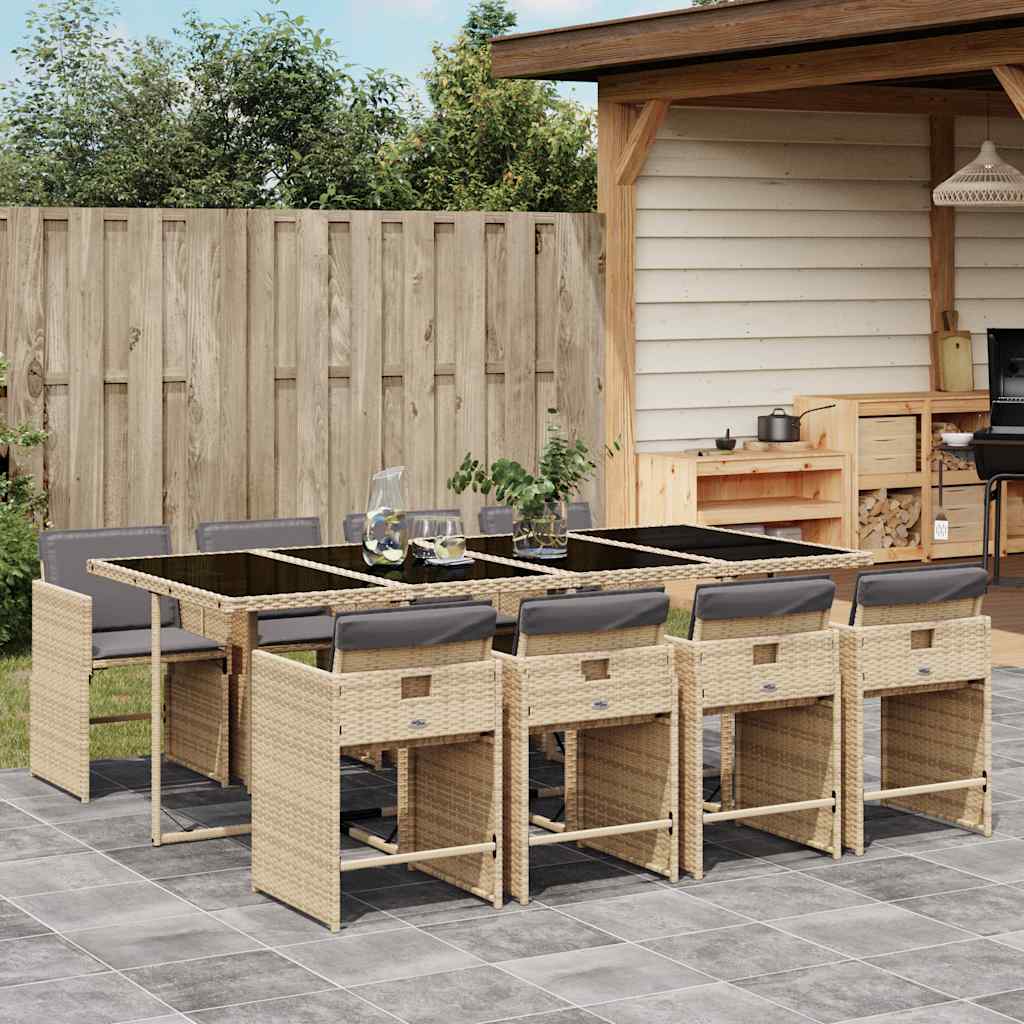 Set Pranzo da Giardino 9 pz con Cuscini Beige Misto Polyrattan | homemem39