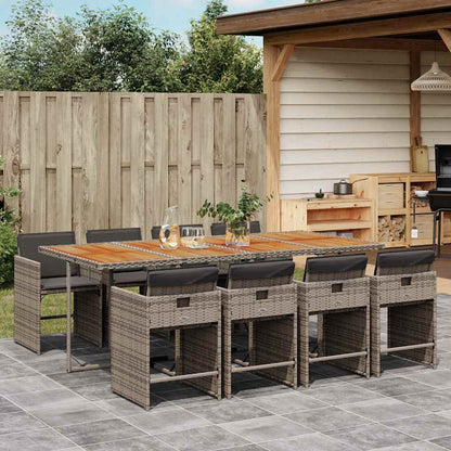 Set da Pranzo da Giardino 9 pz con Cuscini in Polyrattan Grigio | homemem39