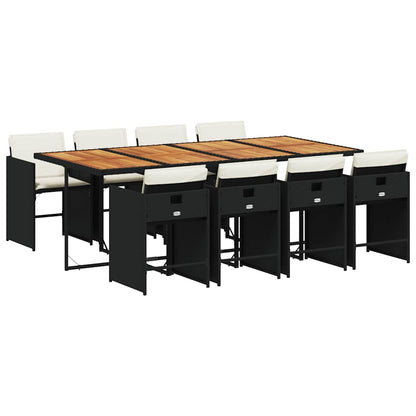 Set da Pranzo da Giardino 9 pz con Cuscini Nero in Polyrattan | homemem39