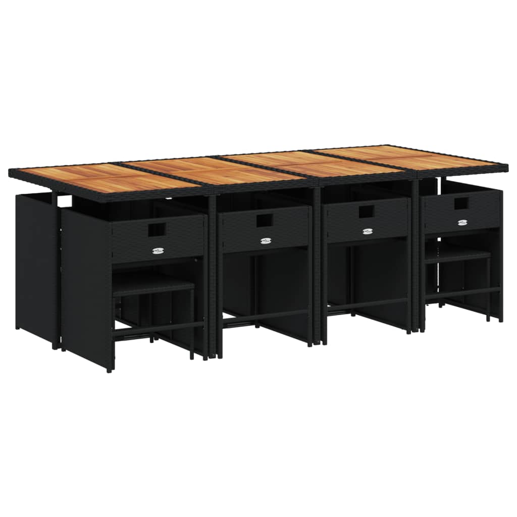 Set da Pranzo da Giardino 9 pz con Cuscini Nero in Polyrattan - homemem39