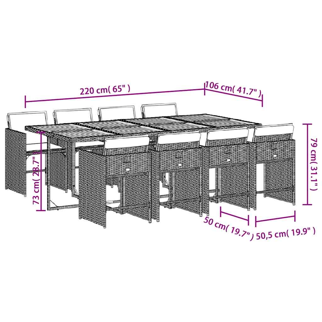 Set da Pranzo da Giardino 9 pz con Cuscini Nero in Polyrattan | homemem39