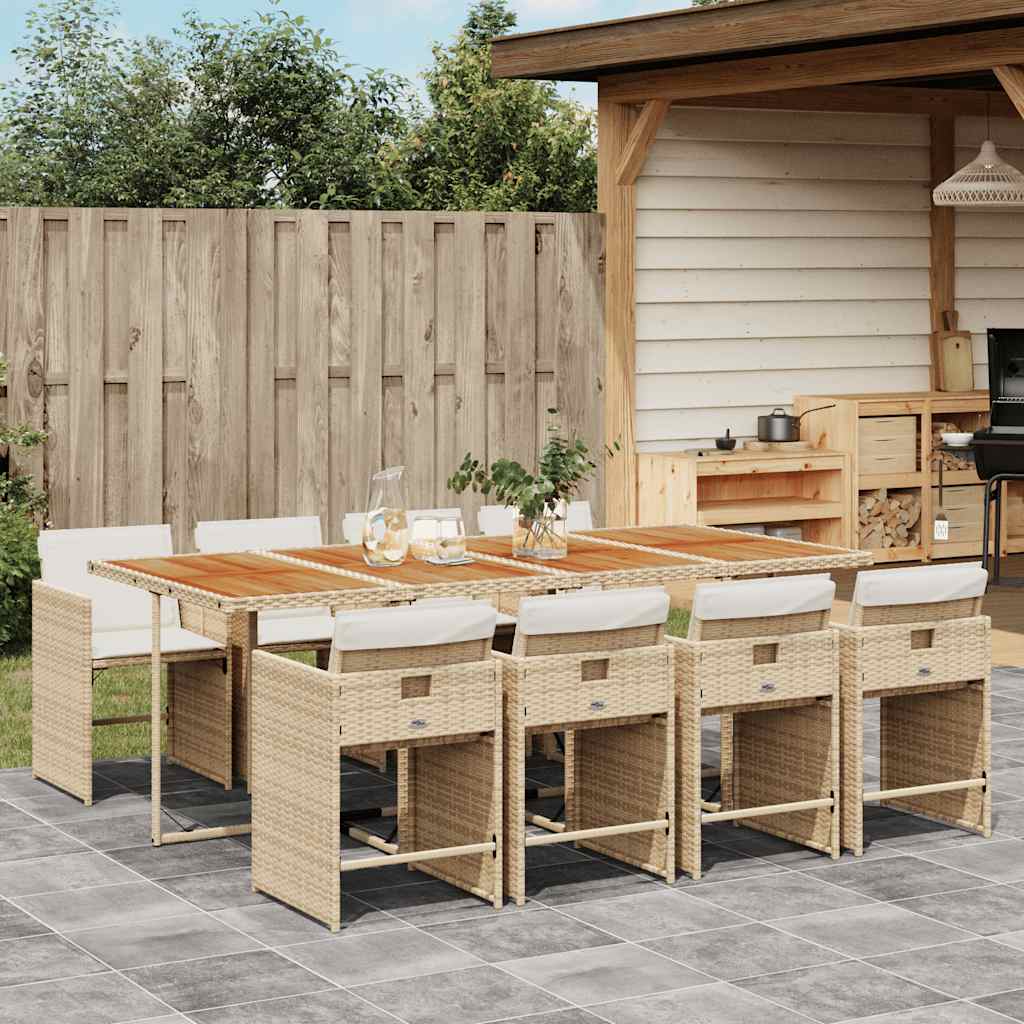 Set da Pranzo da Giardino 9 pz con Cuscini Beige in Polyrattan - homemem39