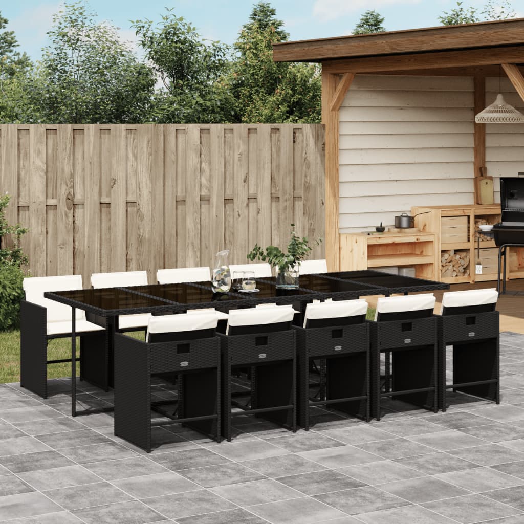 Set da Pranzo da Giardino 11 pz con Cuscini in Polyrattan Nero - homemem39