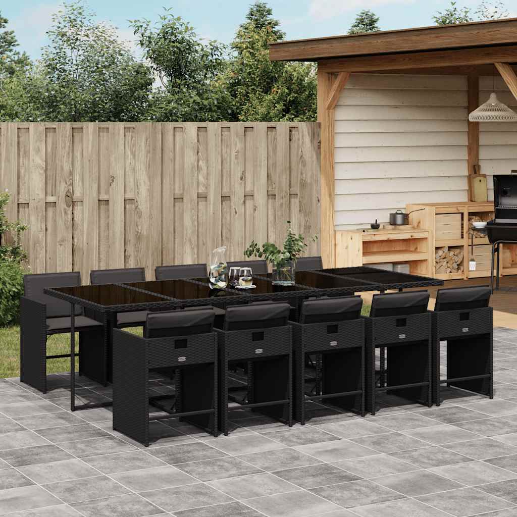 Set da Pranzo da Giardino 11 pz con Cuscini in Polyrattan Nero | homemem39