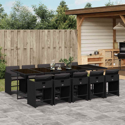 Set da Pranzo da Giardino 11 pz con Cuscini in Polyrattan Nero | homemem39