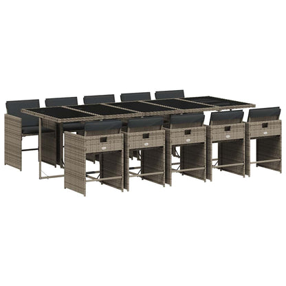 Set da Pranzo da Giardino 11pz con Cuscini in Polyrattan Grigio | homemem39