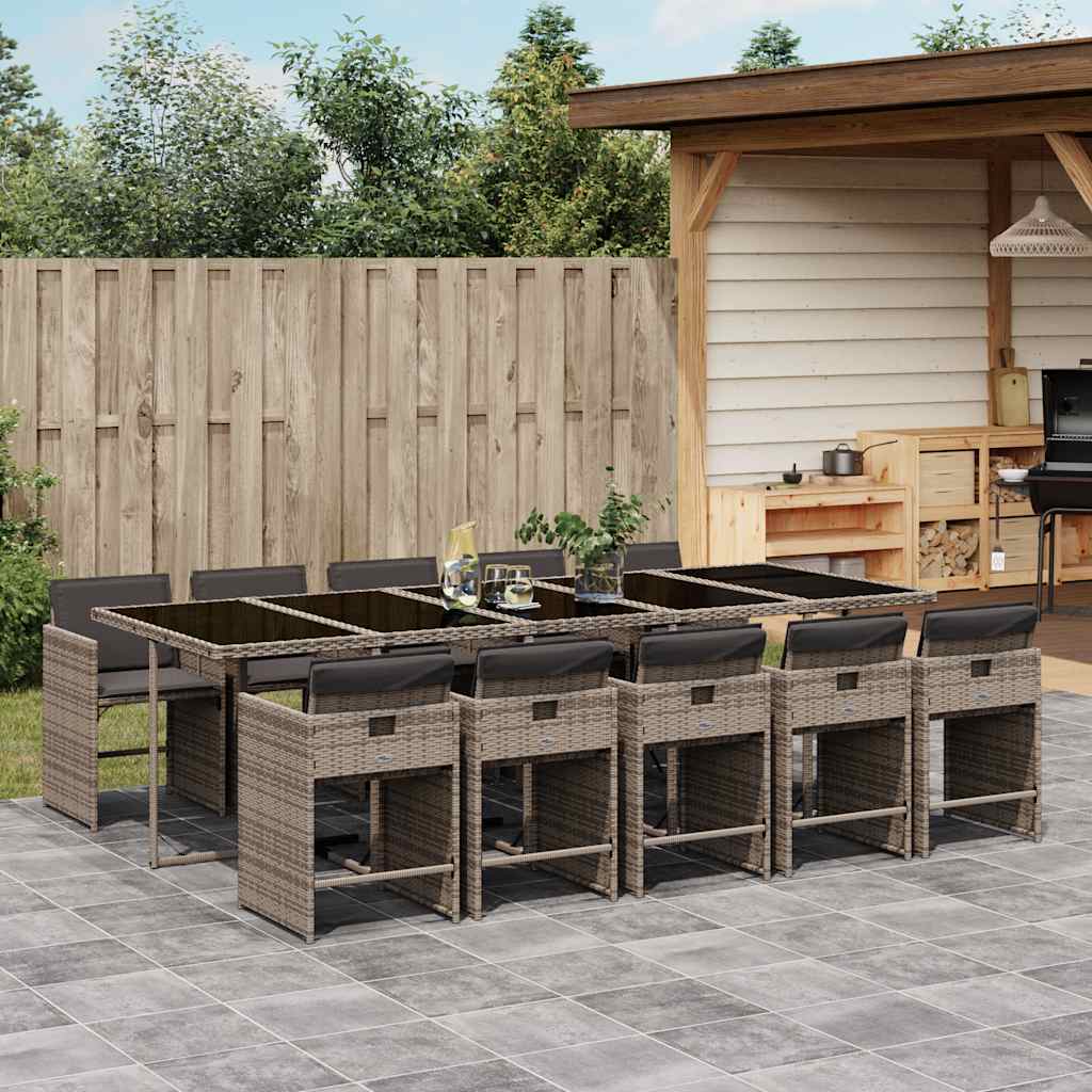 Set da Pranzo da Giardino 11pz con Cuscini in Polyrattan Grigio | homemem39