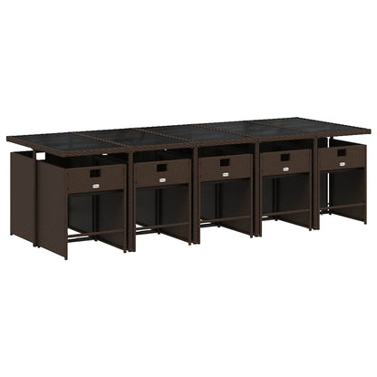 Set da Pranzo da Giardino 11 pz con Cuscini Polyrattan Marrone | homemem39