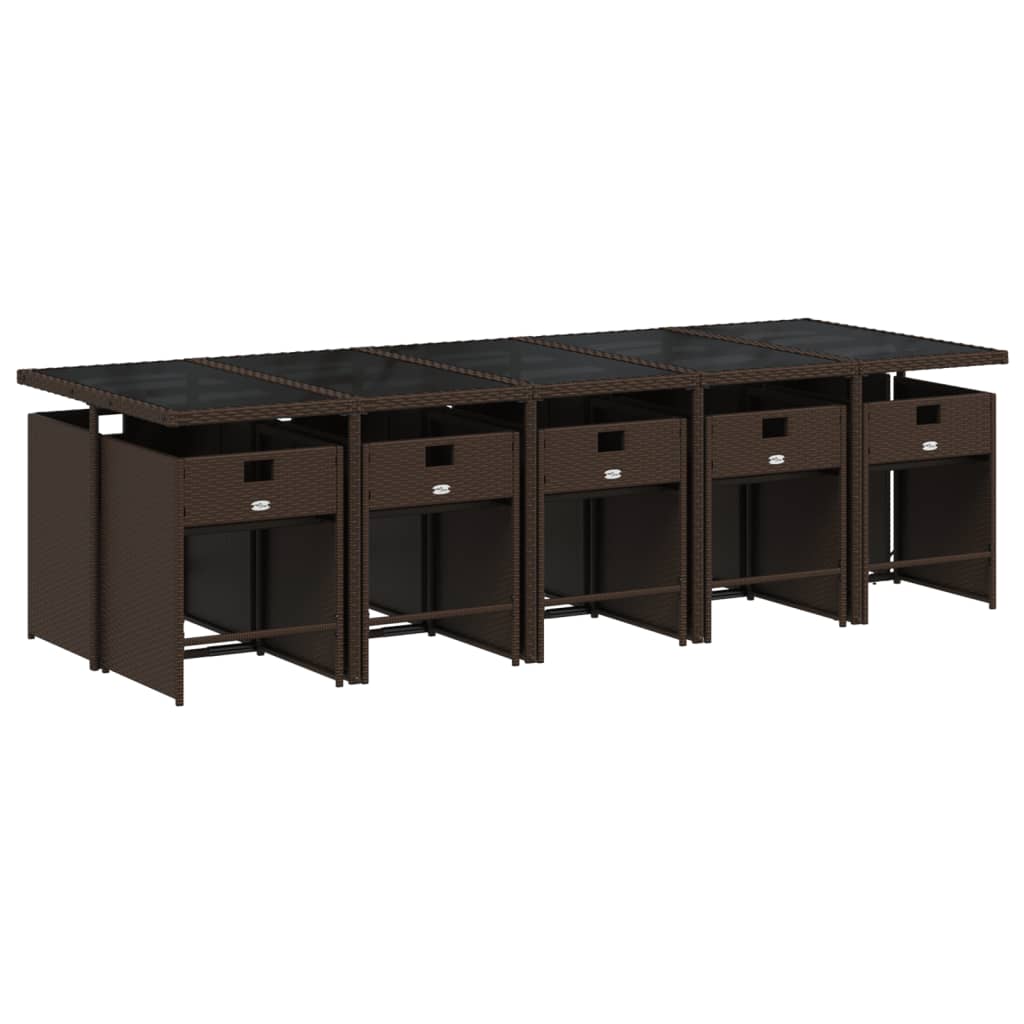 Set da Pranzo da Giardino 11 pz con Cuscini Polyrattan Marrone - homemem39