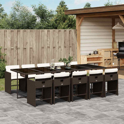 Set da Pranzo da Giardino 11 pz con Cuscini Polyrattan Marrone | homemem39