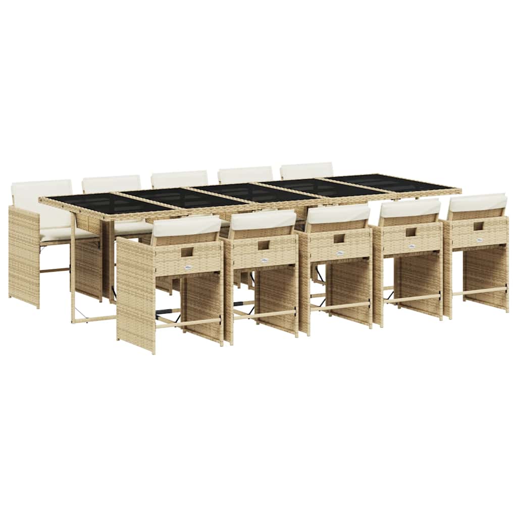 Set da Pranzo da Giardino 11 pz con Cuscini Beige in Polyrattan | homemem39