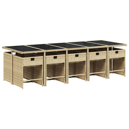 Set da Pranzo da Giardino 11 pz con Cuscini Beige in Polyrattan | homemem39