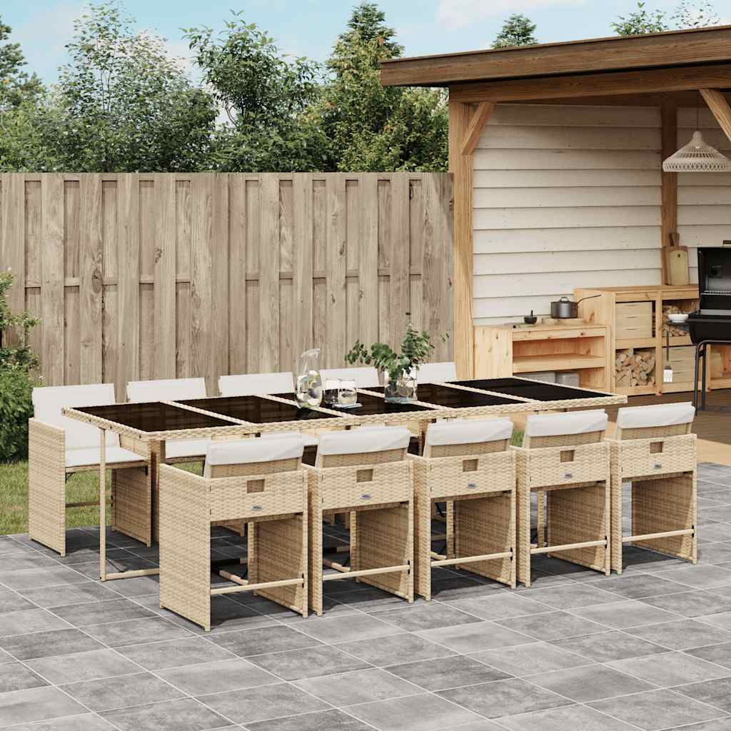 Set da Pranzo da Giardino 11 pz con Cuscini Beige in Polyrattan | homemem39