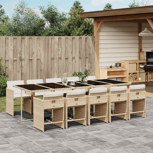 Set da Pranzo da Giardino 11 pz con Cuscini Beige in Polyrattan | homemem39