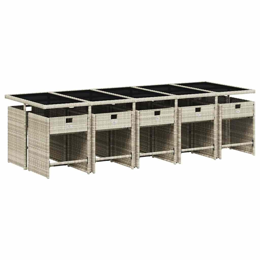 Set Pranzo Giardino 11pz con Cuscini Grigio Chiaro Polyrattan | homemem39