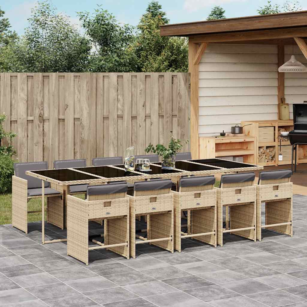 Set Pranzo da Giardino 11 pz con Cuscini Beige Misto Polyrattan | homemem39